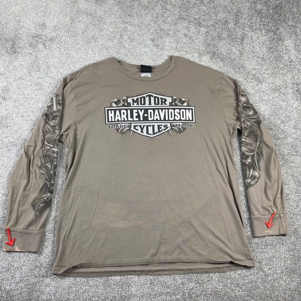 Harley Davidson T Shirt Mens XXL Skull Wings Biker Y2K Distressed Long Sleeve - Picture 7 of 16